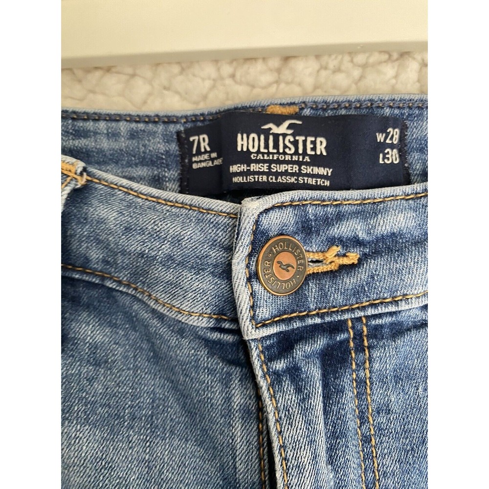 Hollister junior High Rise Super Skinny Jeans Distressed Dark Wash Denim Size 7r